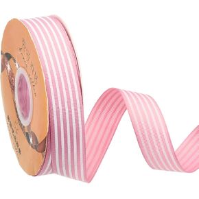 PATIKIL 50 Yards x 1" Pink and White Striped Polyester Christmas Ribbon