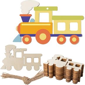 Train Shape Hanging Wood Choochoo Shape Unfinished Wood with Twines Transports Shape DIY Craft Ornament for Christmas Wedding Birthday Birthday Transports Theme Party Decoration 20Pack