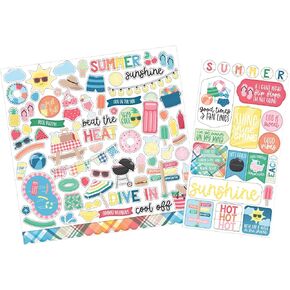 Summer Scrapbook Stickers - Chipboard Phrases, Beach Scrapbooking Stickers with Pool, Beach Ball, Grill Design - Scrapbook Summer Theme Embellishments for Vacation Planner, Photo Album, Travel Diary