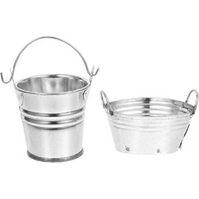 Totority Mini Metal Buckets with Handles 2pcs Dollhouse Playhouse Accessories, Succulent Planters, Silver, 1.96x1.49x0.98in, Iron, Safe for Kids, Home Decor