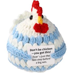 Positive Chicken Crochet, Emotional Doll Support Chicken Animal Crochet with Positive Message for Motivational Gift Home Office Car Dashboard Decoration(Blue)