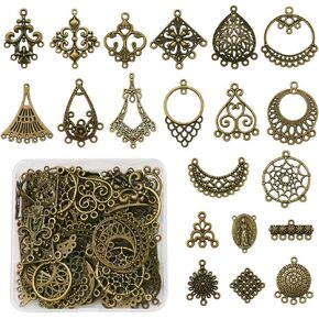 Pandahall 80pcs 20styles Tibetan Style Antique Bronze Alloy Chandelier Components Filigree Links Dangle Earrings Connector Charms Findings Mixed for Jewelry Making Necklace Pendants