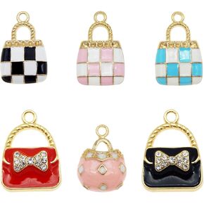 Julie Wang 36 Pieces Enamel Women Purse Bag Charms Pendant For Bracelet Earrings Keychain Jewelry Making Craft DIY Findings