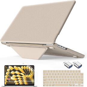 Leather Case for MacBook Pro 14 Inch M4 - M1 Pro/Max, Fits A3112 A3401 A3185 (2024) / A2918 A2992 A2779 (2023) / A2442 (2021) Protective Hard Shell Cover with Fold Kickstand -BS-Black