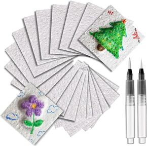 Wonderjune 40 Pcs Foam Texture Painting Paper for Crafts, 4" x 4" Magical Foam Texture Paper Sheets with Water Brush Pens, Handicraft Blank Painting Sheets for 3D Crafts DIY Arts Supplies