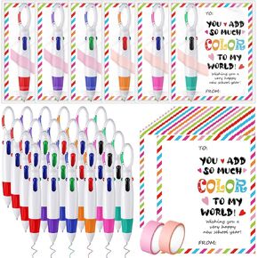24 Pack Back to School Pens Bulk First Day of School Multicolor Shuttle Pens with Welcome Back Cards for Students Classroom Prize Gifts Exchange Party Favor (Lovely)