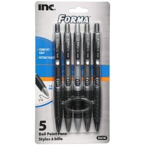 Forma Ballpoint Pens, 1.0mm, Black Ink, Comfort Grip, 5-Pack