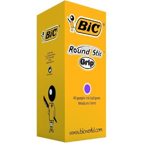 Bic Round Stic Grip Ballpoint Pens - Value Pack of 40 Pens for Office - Purple Colour - Smooth Writing and Comfortable Grip