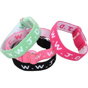 WWJD Wristbands, Faith Bracelets Set of 4, Pink Black Green, Adjustable Religious Band