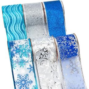 Ribbli Gold Glitter Christmas Ribbon - Wired ، للشجرة ، الحرف ، غلاف الهدايا - 2.5 بوصة × 6 لفات ، 36 ياردة المجموع in Saudi Arabia