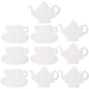 Ximimark 10 pcs Lace Cup Teapot Embroidered Applique DIY Cloth Patches, Three-Dimensional Hollow Water Soluble Embroidery Patches for Jackets, Sew On Patches for Clothing Backpacks Jeans T-Shirt