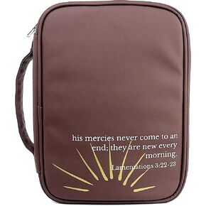 Bible Cover Dark Brown Vegan Leather with Scripture Verse Durable Bible Case with Elastic Page Holders Zipper Pocket Multiple Storage Options for Pens Notepad