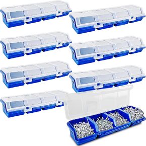8 Pcs Screw Organizer Box Tool Bins with 4 Compartments Translucent Lid Tool Box Plastic Parts Organizer for Hardware Garage Workbench Craft Organizing Storage