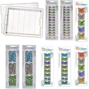 Elizabeth Ward Bead Storage Solutions Plastic Stackable Organizer Tray Bundle with Lid and 58 Assorted Size Small, Medium, Large Containers