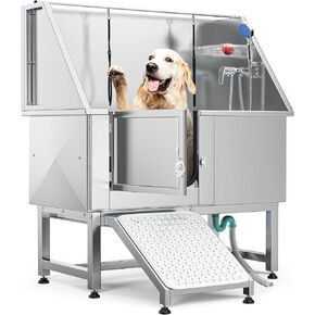 YITAHOME Dog Bathtub 50in, Professional Stainless Steel 304 Dog Bathing Station, Dog Grooming Tub w/Right Ramp, Faucet, Floor Grate, Pet Washing Station for Large, Medium, Small Pets