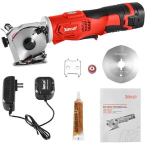Cordless Rotary Fabric Cutter, Multi-layer Electric Fabric Scissors with 1"Cutting Thickness, for Leather and Carpet, with 1 Battery, Cordless shear 14.4V, with 2pcs blades