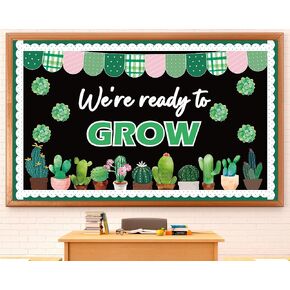 Cactus Bulletin Board Greenery Classroom Decorations Succulent We’re Ready to Grow Paper Cutouts Motivational Positive Bulletin Board Set for Back to School Nursery Door Wall Decor Teacher Supplies