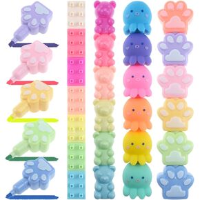 4PCS Mini Highlighter Pens, Stackable Pastel Colourful Highlighters, Cute Mini Marker Pens for Writing Drawing Office School Supplies Stationery (Octopus, Blocks, Bear, Cat's Paw)