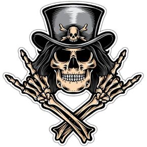 Rock'n'roll Skull Vinyl Secal - Metal Music Car Heavy Music Pumper & Window Sticker Laptop Skateboard Luggage Sticker for Truck Hardhat ملصقات للرجال والمرأة 4.5 "SM67
