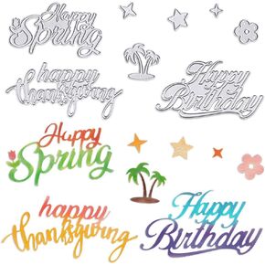 Hying Happy Thanksgiving Words Cutting Dies for Card Making, Happy Birthday Letters Die Cuts Spring Flowers Stars Dies Stencils Embossing Template for Craft Scrapbooking DIY Photo Album Decorations