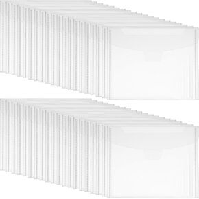 60Pcs Stamp and Die Storage Pockets 7" x 5" Die Cut Storage Envelopes Clear Plastic Envelopes Scrapbooking Storages with 60Pcs Labels for Card Making, Stencil
