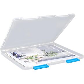 SAYEEC Portable Project Case 4 Colors Plastic Transparent File Storage Box for 8"x11.5" Paper Slim Photo Art Craft Storage Container Scrapbook Document Organizer Magazine Protector for Office School