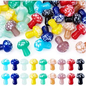 Cheriswelry 50Pcs Mushroom Lampwork Beads Cute Mushroom Glass Loose Spacer Beads Handmade Bumpy Beads 10 Colors 15-16.5mm for DIY Craft Bracelet Earring Necklace Jewelry Making
