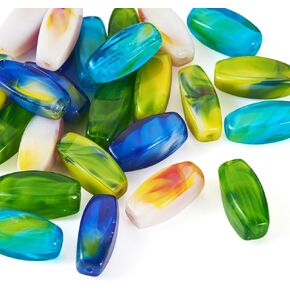 Cheriswelry 25Pcs Faceted Glass Oval Beads Bracelet Spacer Beads Emerald Green Loose Beads 14x5.5x5.5mm for DIY Necklace Earring Jewelry Making Crafts