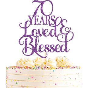 70 Years Loved Cake Topper - Deep Purple Glitter 70th Birthday Cake Decorating Supplies, Perfect for 70th Anniversary or Birthday Photo Booth Props