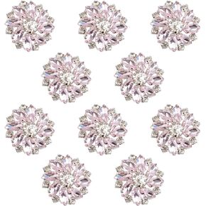 Light Pink Rhinestone Flower Buttons, 10 Pcs Flower-Shaped Crystal Buttons Embellishments for DIY Crafts Clothing Decor, 28 mm