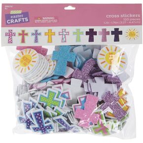 Cross Foam Glitter Stickers for Easter Crafts, Scrapbooking, and More - 150 Pieces