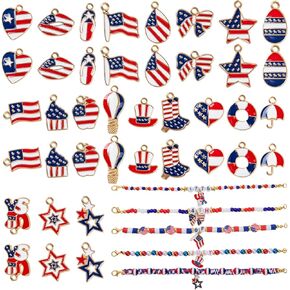 40PCS 4th of July Charms for Jewelry Making, Assorted Independence Day Metal Charms for DIY Necklace Bracelet Earring Jewelry Making and Crafting (Red White and Blue)