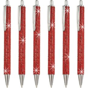 PATIKIL Rhinestone Metal Ballpoint Pen, 6 Pack Crystal Diamond Pens Black Ink 1.0mm Point Sparkly for Women Gift Office Note Taking Journaling, Red