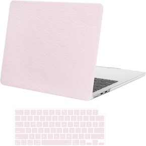 MOSISO Compatible with MacBook Air 13 inch Case 2025-2022 M4 A3240 M3 A3113 M2 A2681, Anti-Fingerprint PU Leather Coated Hard Shell&Keyboard Cover for MacBook Air 13.6 inch Case, Pink Petal
