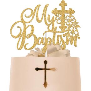 My Baptism Cake Topper, First Holy Communion,God Bless This Child, Bridal Shower/Wedding/Baptism/Christening Baby Shower Party Decorations, Gold Glitter