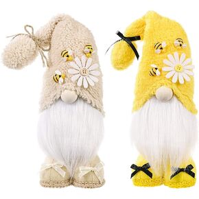 Bumble Bee Gnomes Plush Elf Home Decor 2 Pack 10'' Yellow Honey Bee Gnomes Scandinavian Tomte Swedish Nisse for Spring Summer Home Tablettop Ornament Bee Festival Decorative Gifts