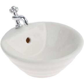 Dollhouse Bathroom Sink 1:12 Miniature Resin Ceramic Round Wash Basin Bathroom Sink Model for Dollhouse Supplies White