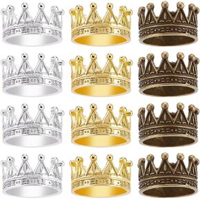 FREEBLOSS 12 Pcs Dollhouse Mini Crown Metal Mini Doll Crown Gold&Silver&Copper Tiny Miniature Crowns Gold Alloy Crowns Princess Cake Topper Dolls Headwear Accessories 1 * 0.5''