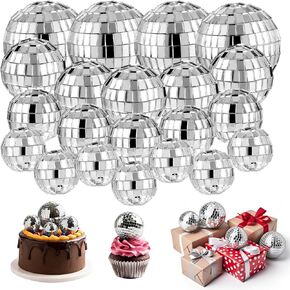 54Pcs Disco Ball Cake Topper Various Sizes Mini Disco Balls Silver Mirror Disco Balls Decoration for 70s 80s Disco Dance Birthday Party Supplies
