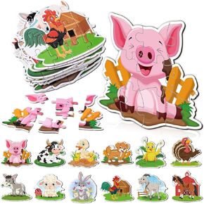 24 Pack Farm Animals Puzzles for Kids Paper Jigsaw Puzzles Crafts Party Favors for Classroom Exchange Gifts Preschool Educational Toys Party Goody Bag Filling Fun Games