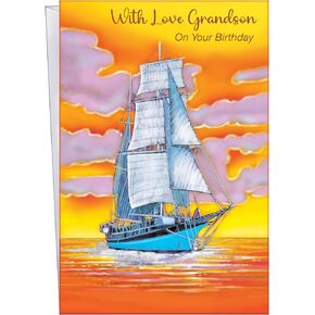 Chuck's Card-O-Rama - Birthday Card For Grandson - Made in USA - From Grandpa, Grandma, Grandparents - Envelope Included - 5" x 7.75" - Packaged in Extra Sturdy Mailer - 70243