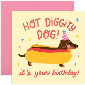 CENTRAL 23 Sausage Dog Birthday Card - Dachshund - Hot Diggity Dog Birthday - Funny Birthday Cards For Men Women - Gifts For Fur Parents - Dog Mom Or Dad - Comes With Stickers