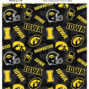 SYKEL ENTERPRISES University of Iowa Cotton Fabric with Tone ON Tone Design