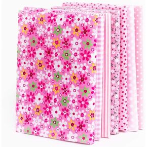 7Pcs Assorted Fat Quarter Bundle Quilt Quilting Cotton Fabric Sewing DIY Set, Soft Touch, Handmade DIY, Small Cloth Bags, Craft and Art Supplies (Pink)