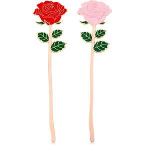 2 Pack Metal Rose Bookmark Vintage Red Flowers Book Page Holder Aesthetic Flower Book Marks Gift for Women Book Lovers Birthday Mother's Day Valentine's Day Christmas