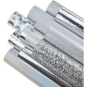 11 Pieces/Set 8x12 Inch(21cmx30cm) A4 Bundle Leather Sheets Silver Color Mixed Series Holographic Sparkle Fine Chunky Glitter Faux Leather Fabric Bow Earrings Making DIY Craft