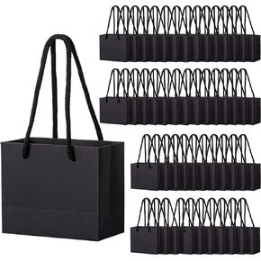 Umoofine Black Gift Bags Small 50 Pack, 4.72x2.36X3.94 Inches Paper Gift Bag, Reusable Heavy Duty min Black Color Kraft Bag Paper Bags with Handles Bulk for Shopping, Wedding,Party,Birthday