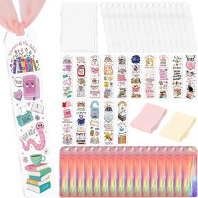 Acrylic Bookmark Making Kits - 60 Pcs Clear Acrylic Bookmark Blanks Set with National Parks Landscape Theme UV DTF Transfer Stickers, 15 Pcs Ribbons, DIY Crafts Book Lover Gifts
