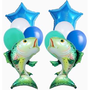 Rainbow Trout Balloon Salmon Balloon Fisherman Fishing Party Supplies Tournament Fishing Decorations for avid fisherman/Father's Day/birthday/retirement celebration/farewell party 10pcs