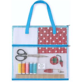 TIESOME "16.1x16.1inches Sew Project Bag, Sew Quilting Bag for Quilters and Crafter Portable and Organized Storage Mesh Vinyl Zipper Storage Pouch for Art Knitting Stitching